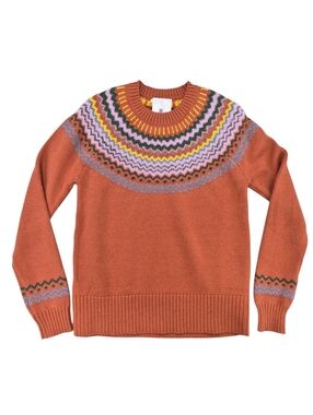 Staccato Fair Isle sweater women's small muted orange knit furry pink detail